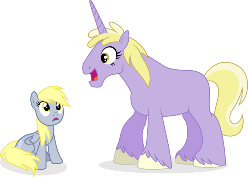 Size: 2020x1447 | Tagged: safe, artist:punzil504, derpibooru import, derpy hooves, dinky hooves, pegasus, pony, unicorn, blank flank, eye contact, female, horn, looking at each other, looking up, mare, open mouth, simple background, sitting, smiling, transparent background, unshorn fetlocks, vector, what has magic done, wide eyes