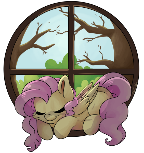 Size: 4169x4426 | Tagged: safe, artist:cutepencilcase, derpibooru import, fluttershy, pony, absurd resolution, cute, eyes closed, folded wings, leaf, prone, shyabetes, simple background, sleeping, smiling, solo, squishy cheeks, transparent background, tree, window