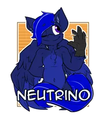 Size: 2100x2400 | Tagged: artist:bbsartboutique, badge, con badge, derpibooru import, hippogriff, oc, oc:neutrino burst, safe, shy, solo, unofficial characters only, waving