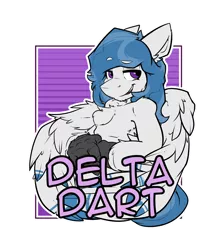 Size: 2100x2400 | Tagged: artist:bbsartboutique, badge, con badge, derpibooru import, hippogriff, looking at you, oc, oc:delta dart, safe, smirk, smug, solo, talons, unofficial characters only