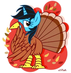 Size: 1024x1059 | Tagged: safe, artist:iheartjapan789, derpibooru import, oc, oc:andrea, unofficial characters only, pony, turkey, unicorn, clothes, costume, female, mare, solo, thanksgiving, turkey costume
