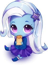 Size: 413x559 | Tagged: safe, artist:millioncookies, derpibooru import, trixie, equestria girls, blushing, chibi, crackers, cute, diatrixes, food, looking at you, millioncookies is trying to murder us, peanut butter, peanut butter crackers, simple background, solo, that human sure does love peanut butter crackers, transparent background, weapons-grade cute