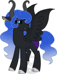 Size: 541x700 | Tagged: safe, artist:tambelon, derpibooru import, oc, oc:lady hecate, unofficial characters only, pegasus, pony, cloven hooves, female, horns, interspecies offspring, mare, offspring, parent:lord tirek, parent:nightmare moon, simple background, solo, transparent background, watermark