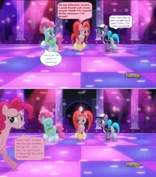 Size: 960x1084 | Tagged: safe, derpibooru import, edit, edited screencap, screencap, azure velour, flashdancer, pacific glow, pinkie pie, pony, the saddle row review, amish, comic, comic sans, drugs, screencap comic