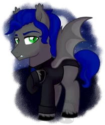 Size: 600x716 | Tagged: safe, artist:tambelon, derpibooru import, oc, oc:shadowdancer, unofficial characters only, bat pony, pony, bat pony oc, clothes, male, simple background, solo, stallion, suit, transparent background, unshorn fetlocks, watermark