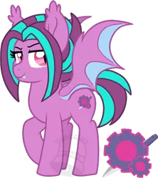 Size: 576x650 | Tagged: safe, artist:tambelon, derpibooru import, oc, unofficial characters only, bat pony, pony, female, mare, solo, watermark