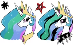 Size: 1224x746 | Tagged: safe, artist:emichaca, derpibooru import, princess celestia, alicorn, pony, bust, female, jewelry, looking at you, mare, necklace, portrait, punklestia, simple background, white background