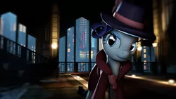 Size: 3840x2160 | Tagged: safe, artist:wintergleam, deleted from derpibooru, derpibooru import, rarity, pony, unicorn, 3d, bioshock, crossover, dark, detective, detective rarity, female, mare, rapture, solo, source filmmaker