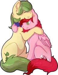 Size: 462x600 | Tagged: safe, artist:yujami, derpibooru import, oc, oc:cotton candy, oc:mossy vine, unofficial characters only, earth pony, pegasus, pony, cute, gay, hug, male, shipping, stallion