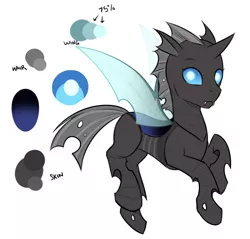 Size: 1570x1503 | Tagged: artist:askbubblelee, changeling, changeling oc, curved horn, cute, derpibooru import, fangs, female, looking at you, mare, oc, oc:imago, raised hoof, reference sheet, safe, simple background, unofficial characters only, white background