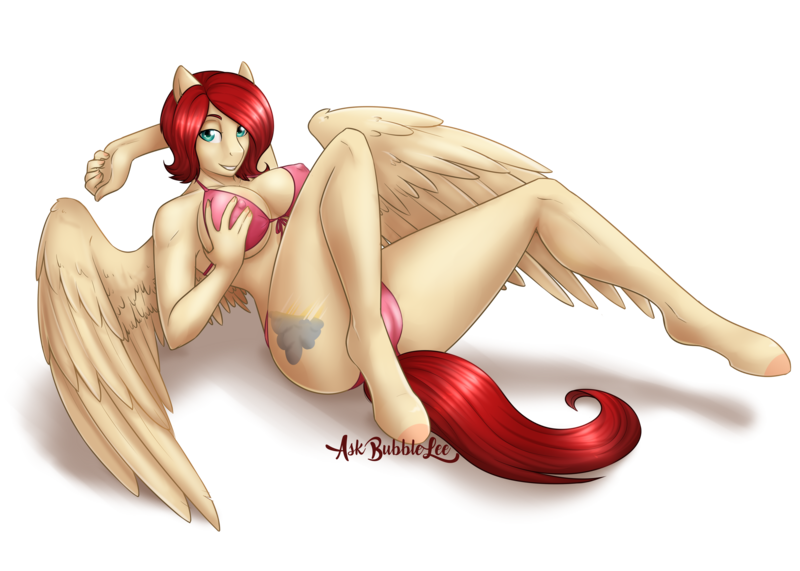 Size: 3873x2764 | Tagged: anthro, anthro oc, artist:askbubblelee, big breasts, bikini, breasts, cameltoe, clothes, commission, derpibooru import, erect nipples, female, large wings, looking at you, mare, nipple outline, oc, oc:sky, pegasus, questionable, signature, simple background, smiling, spread wings, swimsuit, transparent background, unguligrade anthro, unofficial characters only, wings