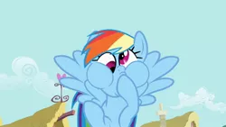 Size: 1280x720 | Tagged: safe, derpibooru import, screencap, rainbow dash, pony, a bird in the hoof, cute, dashabetes, derp, puffy cheeks, rainbow dash is best facemaker, rainbow derp, silly, silly pony, solo