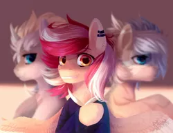 Size: 1796x1385 | Tagged: safe, artist:graypillow, derpibooru import, oc, unofficial characters only, pegasus, pony, blue eyes, blurry, ear piercing, frown, looking at you, piercing, smiling, trio