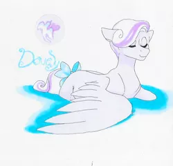 Size: 594x571 | Tagged: safe, artist:frozensoulpony, derpibooru import, oc, oc:dovely pinup, unofficial characters only, pegasus, pony, bow, male, offspring, parent:cotton sky, parent:hoity toity, solo, stallion, tail bow, water