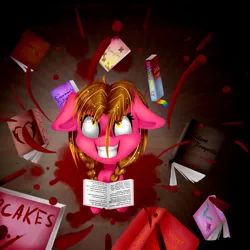 Size: 1861x1861 | Tagged: artist:lixthefork, blood, book, derpibooru import, fanfic, fanfic art, fanfic:cupcakes, fanfic:rainbow factory, fanfic:rocket to insanity, fanfic:sweet apple massacre, fanfic:the experiments of twilight sparkle, oc, oc:lix, reading, semi-grimdark, solo, unofficial characters only