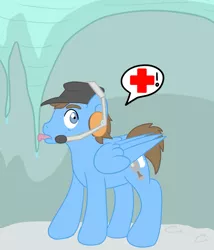 Size: 1024x1194 | Tagged: safe, artist:mediponee, derpibooru import, ponified, pony, crossover, ice, icicle, scout, solo, team fortress 2, tongue stuck to pole