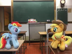 Size: 3264x2448 | Tagged: 4de, applejack, artist:setorin5, classroom, derpibooru import, implied appledash, implied lesbian, implied shipping, irl, japan, photo, plushie, ponies around the world, rainbow dash, safe, travelling