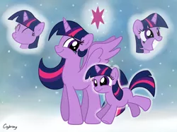Size: 2592x1936 | Tagged: safe, artist:thebrokencog, derpibooru import, twilight sparkle, twilight sparkle (alicorn), alicorn, pony, unicorn, :t, crying, cute, duo, eyes closed, filly, filly twilight sparkle, grin, self adoption, self ponidox, smiling, spread wings, squee, wings