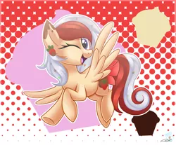 Size: 1024x847 | Tagged: safe, artist:iheartjapan789, derpibooru import, oc, oc:sugar crush, unofficial characters only, pegasus, pony, female, mare, one eye closed, open mouth, solo, wink