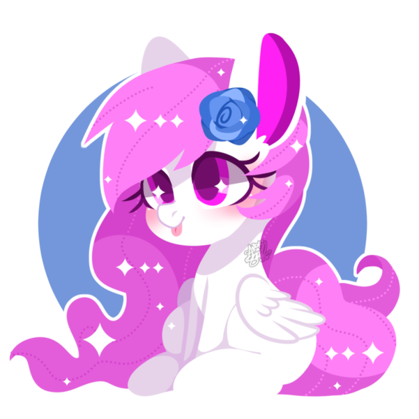 Size: 800x799 | Tagged: safe, artist:snow angel, derpibooru import, oc, oc:leafy, unofficial characters only, pegasus, pony, :p, blushing, cute, female, flower, flower in hair, mare, simple background, sitting, smiling, solo, sparkles, starry eyes, tongue out, transparent background, wingding eyes