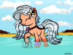 Size: 1400x1050 | Tagged: safe, artist:iheartjapan789, derpibooru import, oc, oc:island tide, unofficial characters only, original species, pond pony, pony, eyes closed, female, mare, solo, water