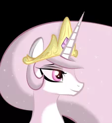 Size: 2500x2756 | Tagged: safe, artist:zidanemina, derpibooru import, princess celestia, alicorn, pony, princess molestia, black background, bust, crown, female, jewelry, mare, pink-mane celestia, portrait, regalia, simple background, solo