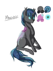 Size: 1024x1365 | Tagged: artist:absolutecactus, changeling, changeling pony, changeling prince, changepony, crossbreed, derpibooru import, hybrid, interspecies offspring, nextgen:chaos party, next generation, oc, oc:chamber music masquerade, oc:mandible, offspring, parent:queen chrysalis, parent:shining armor, parents:shining chrysalis, reference sheet, safe, simple background, transparent background, unofficial characters only