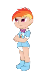 Size: 900x1420 | Tagged: age regression, artist:the-crusader-network, clothes, derpibooru import, diaper, dress, human, humanized, rainbow dash, safe