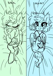 Size: 4200x6000 | Tagged: safe, artist:hawthornss, derpibooru import, oc, oc:mr lion, oc:paper stars, unofficial characters only, pony, absurd resolution, amputee, blushing, body pillow, body pillow design, cute little fangs, dock, ear fluff, eyes closed, fangs, looking at you, plushie, sleeping, underhoof, wip