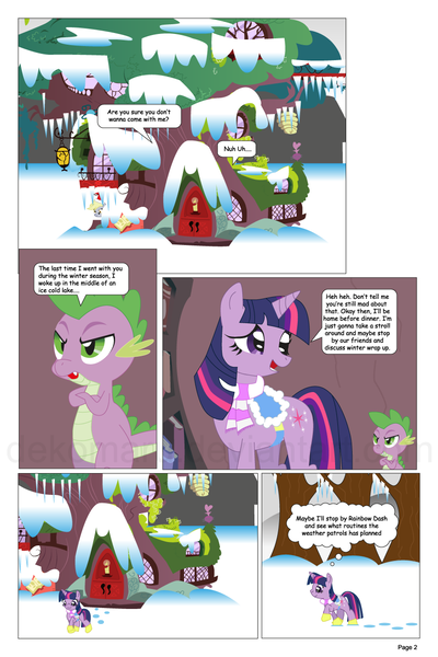 Size: 864x1297 | Tagged: artifact, artist:dekomaru, clothes, comic, comic:the greatest gift, derpibooru import, dragon, golden oaks library, saddle, safe, scarf, snow, spike, twilight sparkle, winter