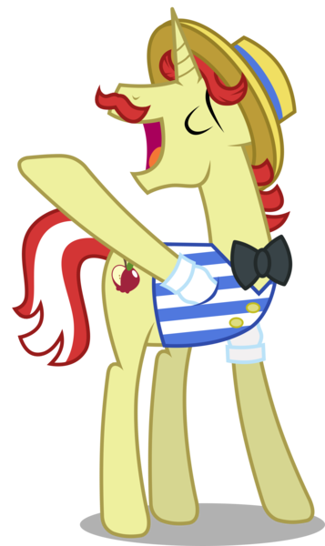 Size: 1785x3000 | Tagged: safe, artist:brony-works, derpibooru import, flam, pony, unicorn, clothes, eyes closed, hat, hooves, simple background, solo, transparent background, vector