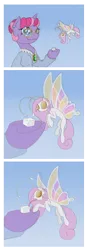 Size: 806x2268 | Tagged: safe, artist:ravenpuff, deleted from derpibooru, derpibooru import, oc, unofficial characters only, breezie, pony, unicorn, roan rpg, bugs doing bug things, clothes, comic, duo, fay, female, flying, licking, long tongue, mare, proboscis, sugarcube, tongue out