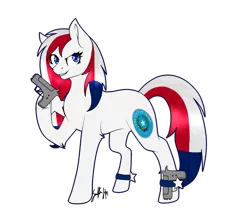 Size: 1965x1725 | Tagged: safe, artist:windblade2313, derpibooru import, oc, oc:texas, ponified, unofficial characters only, earth pony, pony, seal, commission, female, gun, hoof hold, looking at you, mare, nation ponies, raised eyebrow, signature, simple background, smiling, solo, spurs, standing, stars, state pony, texas, transparent background, vanillaswirl6's state ponies, weapon