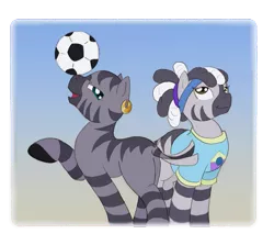 Size: 795x709 | Tagged: artist:ravenpuff, bandana, clothes, derpibooru import, football, oc, plot, raised hoof, roan rpg, safe, shirt, simple background, transparent background, unofficial characters only, zebra, zebra oc