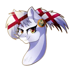 Size: 1441x1468 | Tagged: safe, artist:windblade2313, derpibooru import, oc, oc:florida, ponified, unofficial characters only, pony, seal, bust, commission, female, florida, looking at you, mare, nation ponies, ponytail, portrait, smiling, solo, state pony, vanillaswirl6's state ponies, yellow eyes