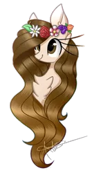 Size: 790x1490 | Tagged: safe, artist:derp-berry, derpibooru import, oc, unofficial characters only, pony, bust, female, floral head wreath, flower, mare, portrait, simple background, solo, transparent background