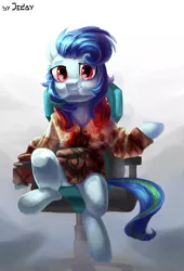 Size: 1700x2500 | Tagged: safe, artist:jedayskayvoker, derpibooru import, oc, unofficial characters only, earth pony, pony, chair, clothes, commission, gamer, looking at you, male, sitting, solo