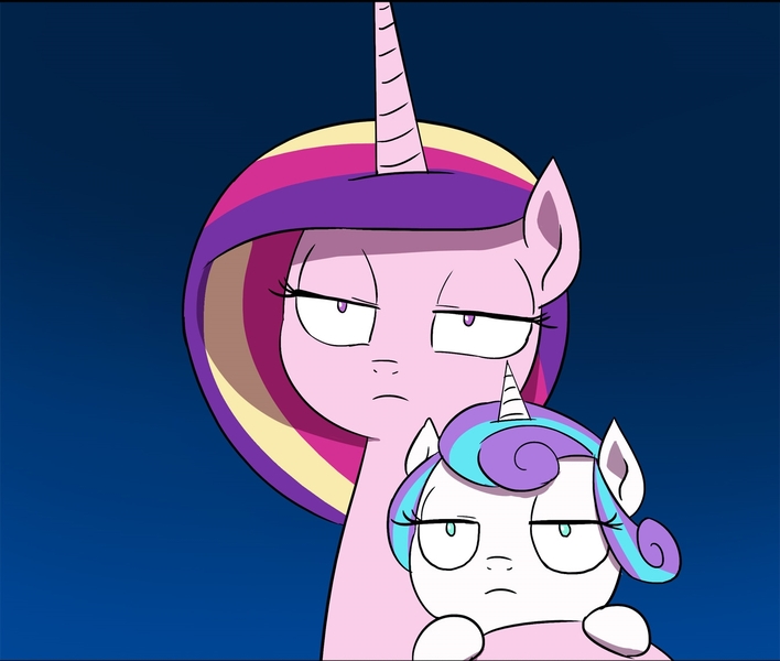 Size: 1345x1140 | Tagged: safe, artist:doublewbrothers, derpibooru import, edit, princess cadance, princess flurry heart, pony, comic:luna land, cadance is not amused, comic, cropped, don't talk to me or my son ever again, flurry heart is not amused, like mother like daughter, mother and daughter, reaction image, unamused