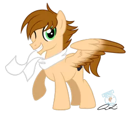 Size: 1164x1050 | Tagged: safe, artist:iheartjapan789, derpibooru import, oc, oc:quick focus, unofficial characters only, pegasus, pony, clothes, male, one eye closed, scarf, simple background, solo, spread wings, stallion, transparent background, wings, wink