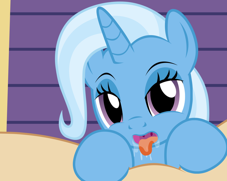 Size: 3186x2550 | Tagged: questionable, artist:badumsquish, derpibooru import, trixie, human, pony, bedroom eyes, blowjob, drool, featureless crotch sex, female, hooves, human on pony action, implied penis, interspecies, invisible genitals, looking at you, male, nudity, offscreen character, oral, pov, sex, show accurate, show accurate porn, straight, tongue out, trixie's wagon