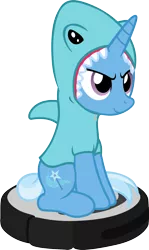 Size: 1115x1866 | Tagged: safe, artist:badumsquish, derpibooru import, trixie, pony, shark, unicorn, behaving like a cat, clothes, costume, couch, female, riding, roomba, shark costume, simple background, sitting, smiling, smirk, solo, transparent background