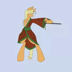 Size: 2000x2000 | Tagged: safe, artist:silverfox057, derpibooru import, applejack, earth pony, pony, amputee, apple clan, bipedal, clan champion, clothes, fan, legends of harmony, missing arm, samurai, simple background, solo, tattoo, vaguely asian robe