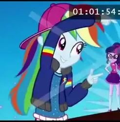 Size: 472x480 | Tagged: safe, derpibooru import, rainbow dash, sci-twi, twilight sparkle, equestria girls, backwards ballcap, baseball cap, bowtie, cap, clothes, glasses, hat, jacket, mary janes, rapper, rapper dash, shoes, skirt, socks