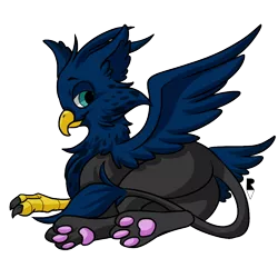 Size: 512x512 | Tagged: safe, artist:allocen, derpibooru import, oc, oc:eid, unofficial characters only, gryphon, eared griffon, fluffy, looking at you, looking back, male, paws, presenting, simple background, solo, telegram sticker, transparent background, underpaw, wings
