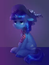 Size: 1280x1698 | Tagged: safe, artist:orchidpony, derpibooru import, oc, oc:ink vat, unofficial characters only, pony, unicorn, clothes, hat, scarf, sitting, solo, unshorn fetlocks, wizard hat