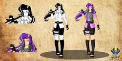 Size: 5950x2975 | Tagged: absurd resolution, anime, artist:penspark, clothes, crossover, derpibooru import, feet, fingerless gloves, gloves, human, humanized, kunoichi, looking at you, monochrome, naruto, ninja, safe, smiling, solo, starlight glimmer
