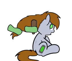 Size: 1173x992 | Tagged: safe, artist:neuro, derpibooru import, oc, oc:anon, oc:littlepip, unofficial characters only, pony, unicorn, fallout equestria, brushing mane, disembodied hand, female, hairbrush, happy, looking back, mare, no pupils, offscreen character, open mouth, simple background, sitting, solo focus, transparent background