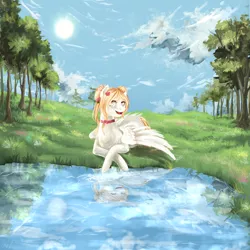 Size: 2835x2835 | Tagged: artist:alicesmitt31, derpibooru import, flower, grass, oc, pond, reflection, safe, scenery, solo, tree, unofficial characters only, water