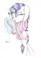 Size: 1858x2628 | Tagged: safe, artist:ethereal-desired, derpibooru import, rarity, pony, bipedal, clothes, magic, robe, solo, traditional art, wet, wet mane, wet mane rarity