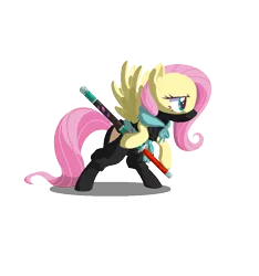 Size: 835x894 | Tagged: safe, artist:lavendus, derpibooru import, fluttershy, pony, badass, flutterbadass, ninja, simple background, solo, spread wings, transparent background, wings